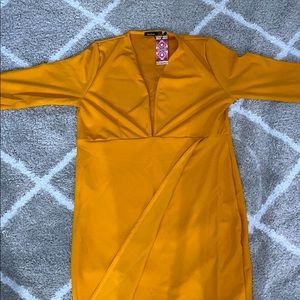 Knee high dress mustard dress